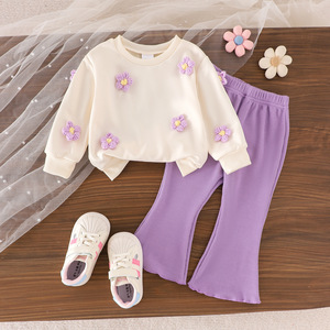 Abbigliamento Primaverile e Autunnale 2026 per Bambini: <span class=keywords><strong>Felpa</strong></span> Floreale con Fiocco e <span class=keywords><strong>Pantaloni</strong></span> a Zampa a Coste, Completo Due Pezzi per Bambine - Product Image 6