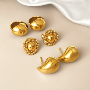 Boucles d'oreilles clous épaisses pour femme, cadeau de fête, laiton plaqué or 18 carats, zircon, tendance et mode - Product Image 2