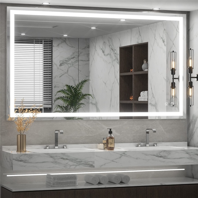 Bathroom Basin Mirror Smart LED Light Mirror Anti Fog Toilet Touch Screen Smart Mirror