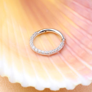 Piercing de Moda, Anillo de Aro Segmentado con Bisagra Frontal, Plata de Ley S925, Incrustaciones de Circonita Cúbica, para Perforación de Cartílago, Nariz y Oreja - Product Image 2