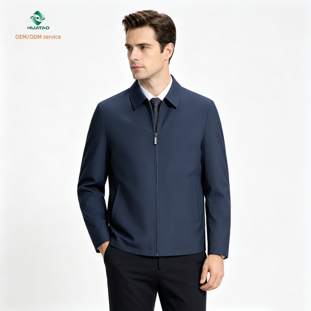 New Business Casual Canvas Zipper Short Bomber Jacket Men's Spring Autumn Executive Middle aged Dad High-end Streetwear Front