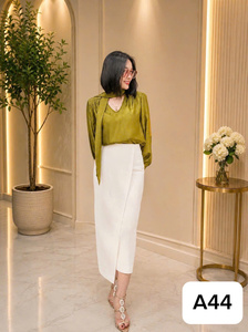 La longitud del vestido/falda es de 57 cm. Tela de sarga coreana, crepé de seda y ropa de oficina estilo A-Line de Vietnam - Product Image 2