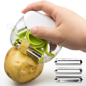 مقشرة خضروات وفواكه دوارة من الفولاذ المقاوم للصدأ بشكل دائري للمطبخ، مقشرة وقطاعة 3 في 1 للبطاطس والجزر والطماطم، الأكثر مبيعًا - Product Image 3