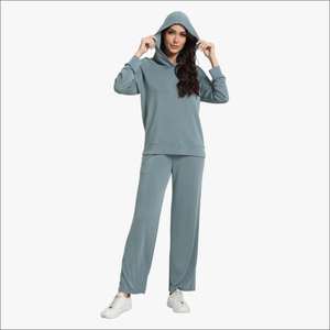Conjunto de Pijama de Bambú de 2 Piezas con Capucha para Mujer, Ropa de Estar por Casa OEM ODM, Conjuntos de Sudadera con Capucha para Mujer - Product Image 1