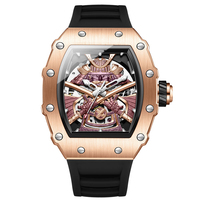 Unique carré creux automatique mode saphir cristal étanche montres mécaniques montres en gros OEM.