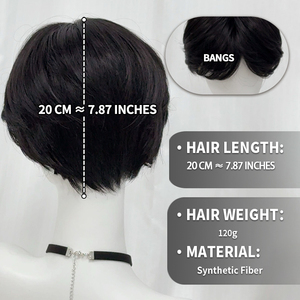 8 inch synthetische korte pruik voor heren, natuurlijk zwart met pony, rozen netkap, natuurlijk uitziend, dagelijkse pruik voor mannen, rechtstreeks van de fabriek - Product Image 5
