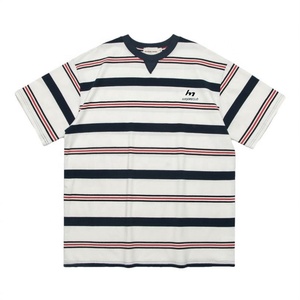 เสื้อยืดคอกลมลายทางปักลำลองสำหรับผู้ชายเสื้อยืดผ้าฝ้ายออกแบบได้ตามที่ต้องการ - Product Image 1