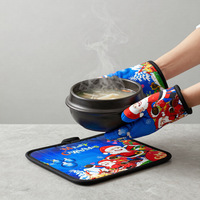 Gants de four isolés en fibre de carbone pour Noël, résistants à la chaleur, anti-brûlure, imprimés, design épaissi, pour la pâtisserie, style américain