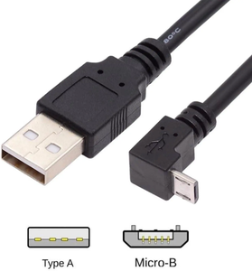 Câble de charge Micro USB 2.0 5 broches vers USB A coudé à 90 degrés 480 Mbps pour téléphones/tablettes/appareils photo 50 cm - Product Image 2
