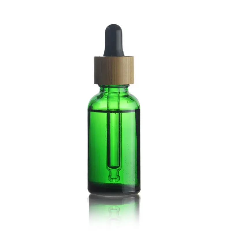 Green color essential oil glass bottle bamboo dropper cap aromatic essential oil dropper bottle 5ml 10ml 15ml 20ml 30ml 50ml