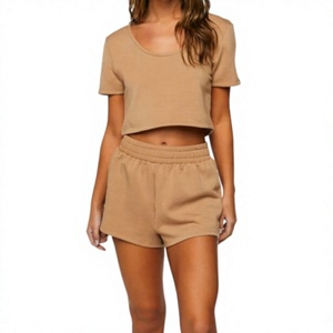Nouveautés : Ensemble haut et short de fitness pour femme, grande taille, haute qualité, respirant, coton/fibre de bambou, été - Product Image 1