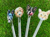 Bâtonnets mélangeurs personnalisés en acrylique avec visage de chien ou de chat, lettres nominatives pour mariage, fête prénatale, cocktail et anniversaire