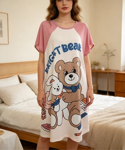 Pijamas <span class=keywords><strong>de</strong></span> Verano Holgados para Embarazadas al por Mayor OEM, Manga Corta, Estampados, Falda Larga, Lindos Dibujos Animados, Ropa <span class=keywords><strong>de</strong></span> Dormir para el Hogar, Tallas Grandes - Product Image 3