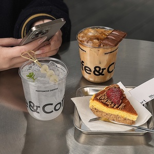 Bicchieri di Plastica PET a Forma di U Personalizzati con Logo per Bevande <span class=keywords><strong>da</strong></span> <span class=keywords><strong>Asporto</strong></span>, Trasparenti con Coperchi - Product Image 4