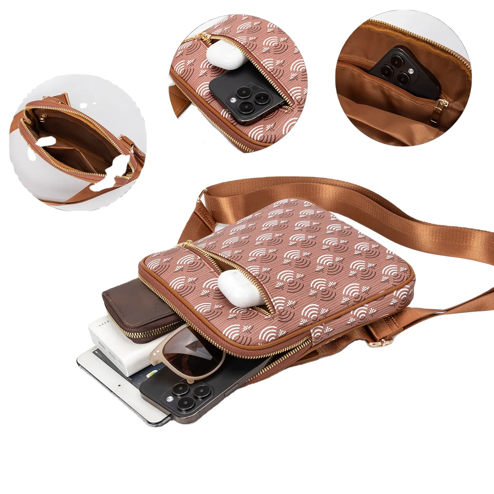 Ustomized-Bolso de hombro para hombre, bandolera con estampado impermeable, con correa diagonal