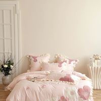 Ensemble de literie en coton pur de style princesse mignon avec housse de couette brodée de fleurs