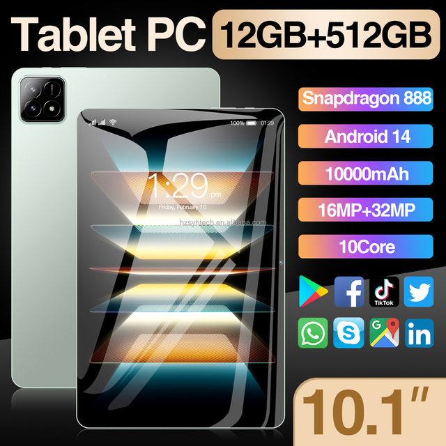 Factory Wholesale Pad6s 10.1" Tablet PC Capacitive Screen HD Display 12GB+512GB Android Tablet Daily Educational Use