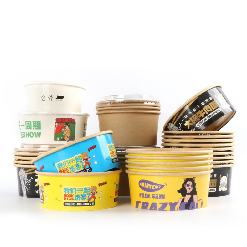 Takeout Fast Chinese Food Noodle Paste Paper 750ml 1000ml Paper Plate & Bowl with Cover Eco Friendly