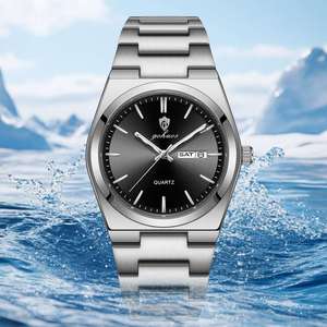 Montres pour hommes Gohuos 8807, mode de luxe décontractée, grand cadran, bracelet en acier inoxydable doré, calendrier, montre à quartz, montre classique pour homme - Product Image 3