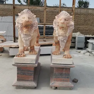 Buitendecor Groot Formaat Witte Steen Staande Leeuwenbeeld Handsnijwerk Granit Fu Hond Sculptuur