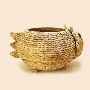 Panier de rangement artisanal en jacinthe d'eau en forme de dinosaure, panier de rangement en forme d'animal pour chambre d'enfant décorative - Product Image 3