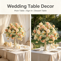 Boule de fleurs artificielles en soie champagne, rose et gypsophile, centre de table de mariage pour banquet, fête, cérémonie, décoration de table