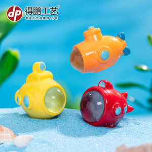 Mini Submarino Decorativo de Resina, Estilo Caricatura, con Luces para Peceras - Product Image 2