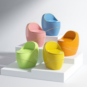 Hochwertiges Luxus-Design Bodenmontiertes WC Weiß mit Goldlinie Eiförmiges Wasserklosett Badezimmer Keramik Einteiliges Toilettenbecken - Product Image 5