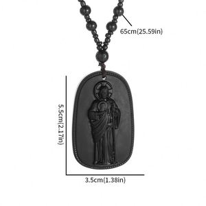 Collar con Colgante de San Benito Católico de Obsidiana para Hombre y Mujer, Amuleto de Oración y Exorcismo de San Benito, Joyería de Vidrio Chapada en Oro - Product Image 2