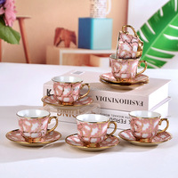 Fleur marbre motif plaqué or Logo fête de luxe réutilisable lait eau soucoupes personnalisées en céramique boisson tasse ensembles café thé tasse