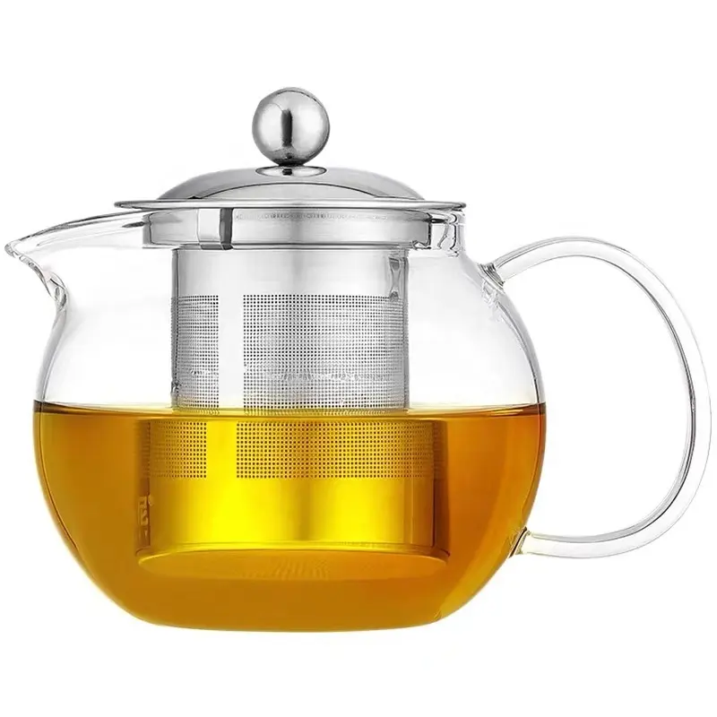 रचनात्मक Infuser फिल्टर ढक्कन के साथ स्पष्ट गिलास स्टेनलेस स्टील चायदानी गर्मी प्रतिरोधी चाय के बर्तन केतली घर कार्यालय Teaware पानी के बर्तन