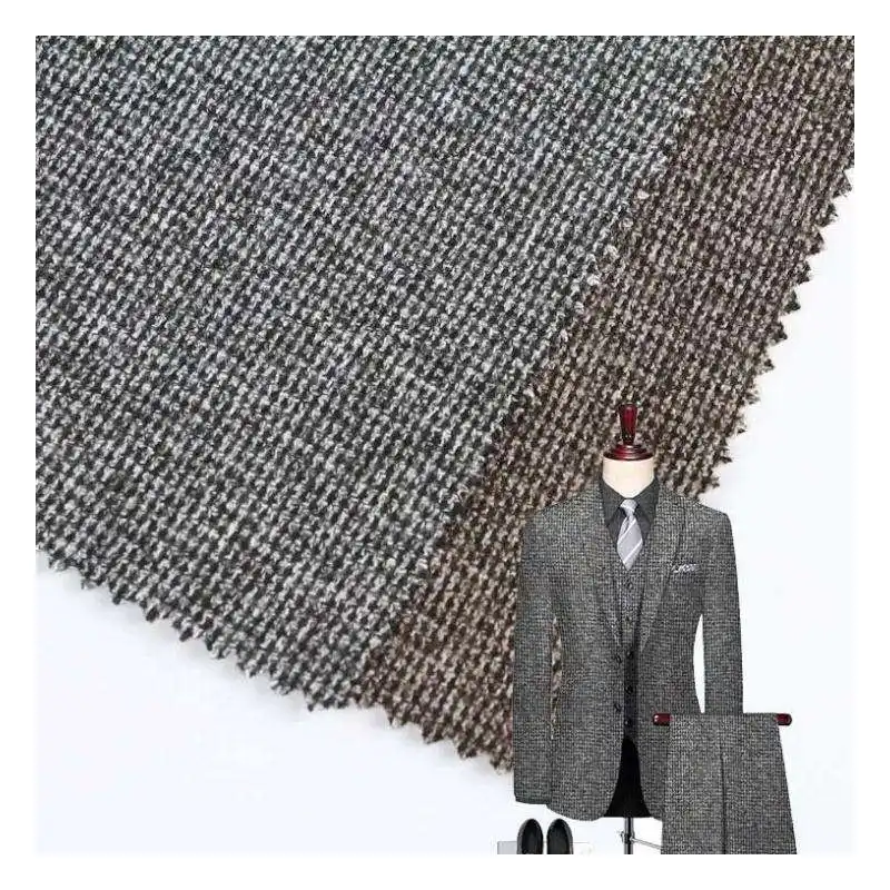 345GSM small check jacquard blazer fabric woven polyester rayon viscose plaid tissu tr african men suit fabrics