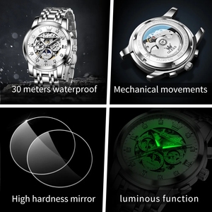 Drop Shipping OLEVS 6721 Skeleton Men's Automatic Mechanical Watch Waterproof Weekly Calendar Original wristwatch Luminous Watch - Product Image 5