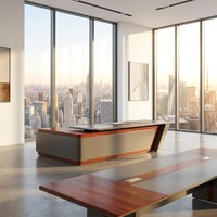 Escritorio Ejecutivo Moderno de 2400 mm con Iluminación LED Inteligente, Chapa de Madera de Cristal, MDF E1, Mesa de Lujo para Directores
