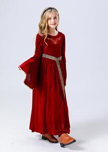 Ecowalson niñas vestido renacentista Medieval terciopelo manga larga acampanada Vintage <span class=keywords><strong>princesa</strong></span> disfraces Halloween carnaval fiesta vestido - Product Image 6