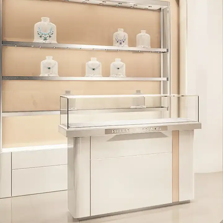 Manufacturer Direct For Luxury Retail Metal Glass Counter Jewelry Display Case Showcase Cabinet Design