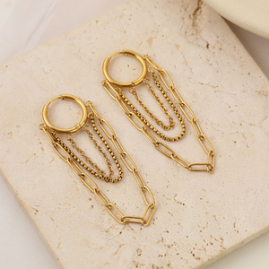 G4762 Wholesale Stainless Steel 3 Layers <b>Chain</b> Tassel <b>Earrings</b> Hoop <b>Earrings</b> for Women Fashion Minimalist <b>Earrings</b> - Product Image 3
