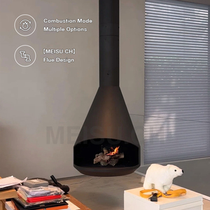 Cheminée suspendue d'intérieur personnalisable MEISU.CH, moderne, à fixation au plafond, en coin, pour bois, éthanol ou charbon de bois - Product Image 2