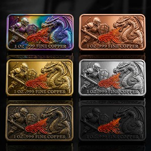 Barre commémorative Dragon <span class=keywords><strong>Slayer</strong></span> en cuivre fin .999 de 1 oz, pièce de défi personnalisée en relief 3D sur le thème de la légende médiévale, pour cadeau de luxe - Product Image 5
