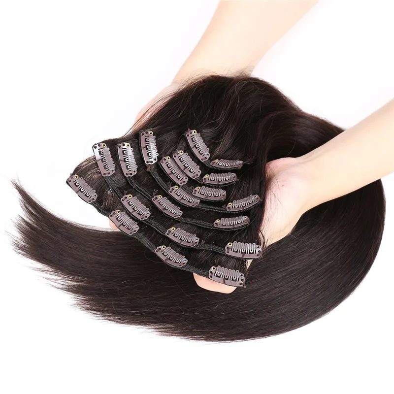 Wholesale real human hair extensions high quality natural seamless clip in raw hair extension