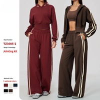 Nouvel ensemble de survêtements sportifs pour femmes, coupe ample, en molleton chaud coton/polyester, veste à capuche et pantalon color-block
