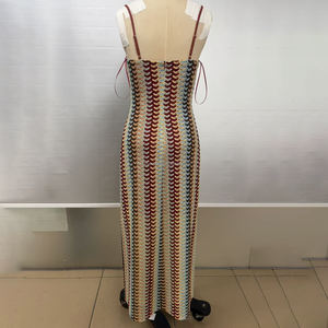 Robes midi en jacquard tricoté multicolores personnalisées pour l'été, robe moulante dos nu pour femmes - Product Image 5