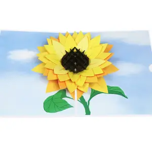 Papel exclusivo Pop Up Flor Bouquet Cartão 3D Girassol Obrigado Cartão com Envelope para todas as ocasiões