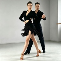 Jupe de danse latine noire à franges, fendue sur les hanches, pour entraînement et performance, style Cha Cha