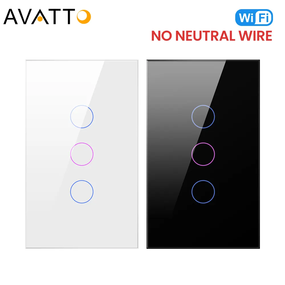 AVATTO Tuya Wifi Wireless Smart Home Wall Wifi Touch Light Switch 1/2/3Gang NO Neutral for US Brazil Korea South East Asia