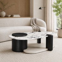 Ensemble de meubles de table console pour café, restaurant et salon, style minimaliste Evelyn, motif marbre, bois, matériaux écologiques, fonctionnel
