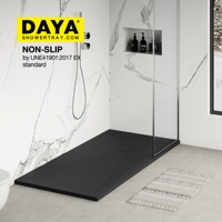 Receveur de douche rectangulaire en pierre artificielle robuste, base de douche coulissante, pour rénovation hôtelière, sans cadre