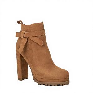 Botines de tacón alto y grueso con plataforma de piel sintética de ante, elegantes y a la moda para mujer, con lazo y cremallera, ideales para otoño e invierno. - Product Image 3