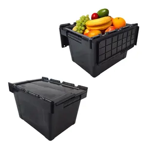 Stackable Moving Crates Attached Lid Containerプラスチック野菜クレート