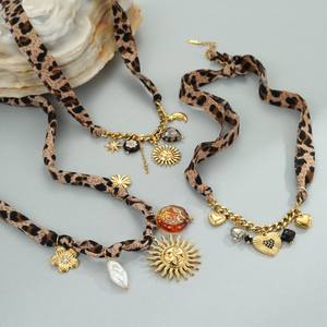 Bufanda con estampado de leopardo collares cuerda tela Acero inoxidable flor corazón sol encantos bufanda <span class=keywords><strong>collar</strong></span> mujeres PVD joyería impermeable - Product Image 2